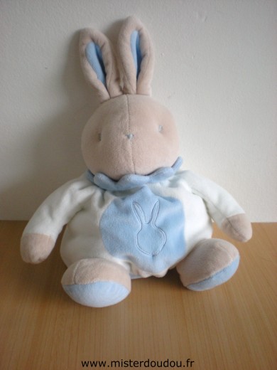 Doudou Lapin Klorane Blanc bleu beige 