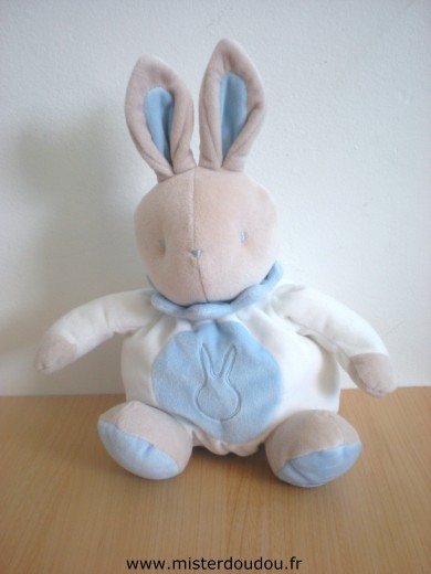 Doudou Lapin Klorane Blanc bleu beige 