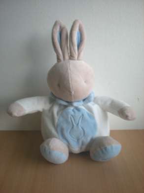 Doudou Lapin Klorane Blanc bleu beige 