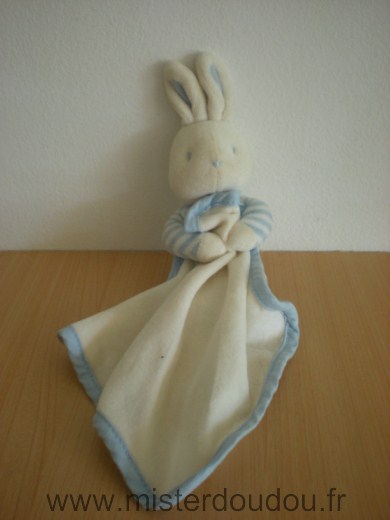 Doudou Lapin Klorane Blanc bleu mouchoir blanc 