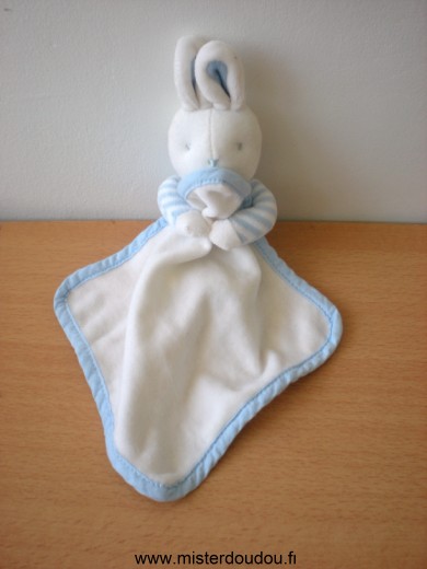 Doudou Lapin Klorane Blanc  bleu mouchoir blanc 