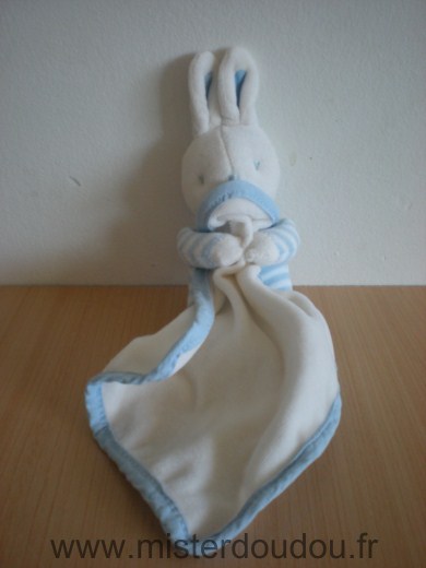 Doudou Lapin Klorane Blanc bleu mouchoir blanc 