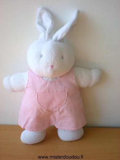 Doudou Lapin Klorane Blanc robe rose Tissus un peu bouloché