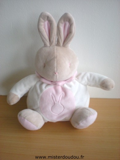 Doudou Lapin Klorane Blanc rose beige 