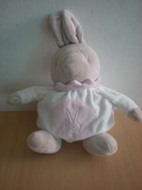 Doudou Lapin Klorane Blanc rose beige 