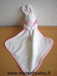 Doudou Lapin Klorane Blanc rose mouchoir blanc 