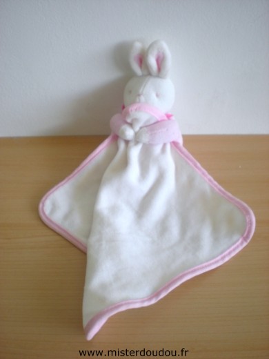 Doudou Lapin Klorane Blanc rose mouchoir blanc 