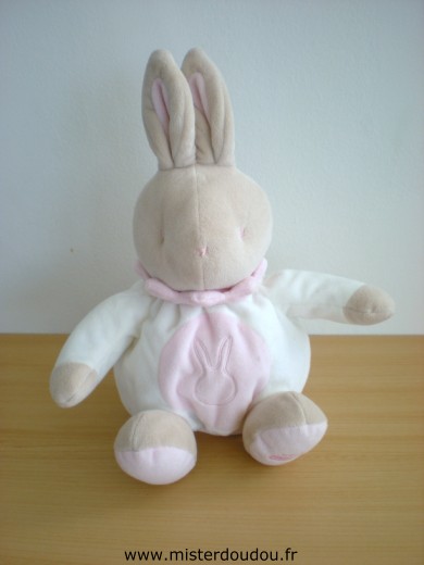 Doudou Lapin Klorane Blanc rose tête beige 