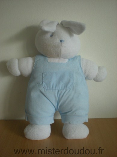 Doudou Lapin Klorane Blanc salopette bleue 