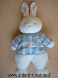 Doudou Lapin Klorane Blanc  tablier bleu 