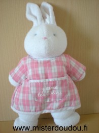 Doudou Lapin Klorane Blanc tablier rose 