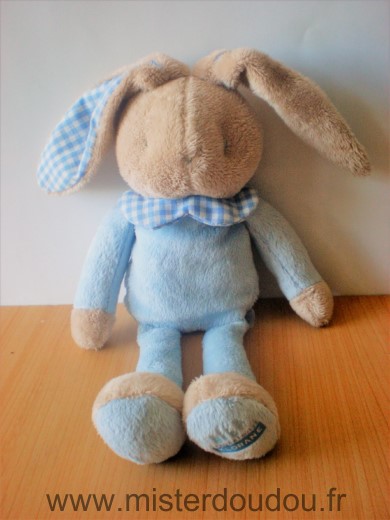 Doudou Lapin Klorane Bleu beige carreaux 