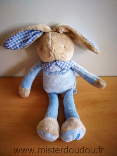 Doudou Lapin Klorane Bleu beige carreaux 