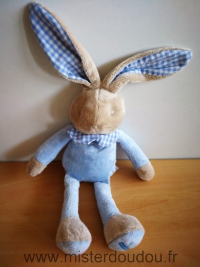 Doudou Lapin Klorane Bleu beige carreaux 