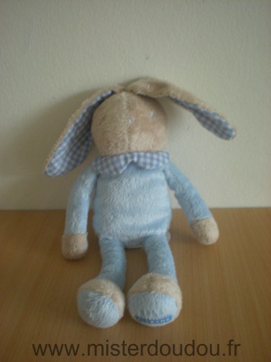 Doudou Lapin Klorane Bleu beige interrieur des oreilles vichy bleu 