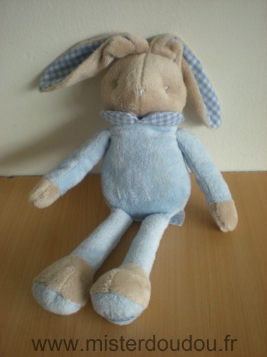 Doudou Lapin Klorane Bleu beige vichy bleu 