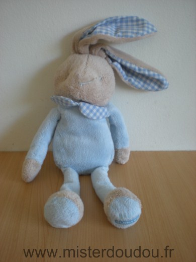 Doudou Lapin Klorane Bleu beige vichy bleu 