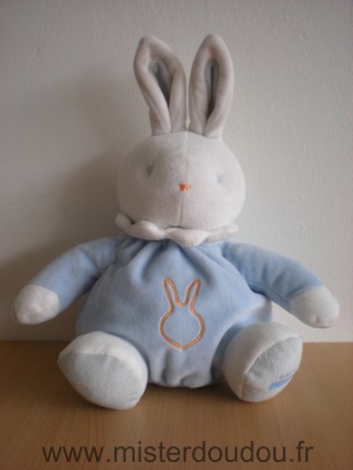 Doudou Lapin Klorane Bleu blan gris 