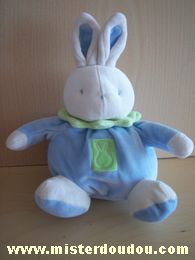 Doudou Lapin Klorane Bleu blanc col vert 