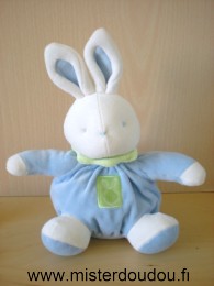 Doudou Lapin Klorane Bleu blanc col vert 