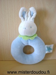 Doudou Lapin Klorane Bleu blanc col vert 