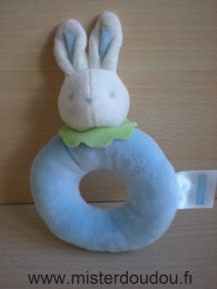 Doudou Lapin Klorane Bleu blanc col vert 