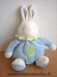 Doudou Lapin Klorane Bleu blanc col vert 