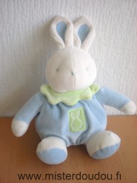 Doudou Lapin Klorane Bleu blanc col vert 