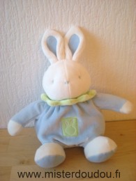 Doudou Lapin Klorane Bleu blanc col vert 