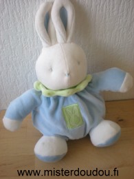 Doudou Lapin Klorane Bleu blanc  col vert 