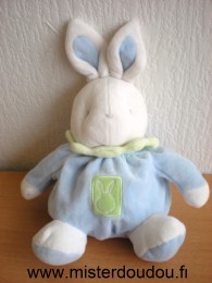 Doudou Lapin Klorane Bleu blanc col vert 