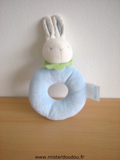 Doudou Lapin Klorane Bleu blanc col vert 