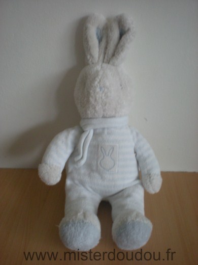 Doudou Lapin Klorane Bleu blanc echarpe bleu 