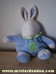 Doudou Lapin Klorane Bleu clair col vert 