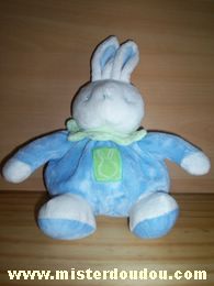 Doudou Lapin Klorane Bleu col vert 