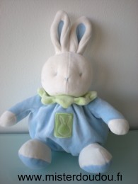 Doudou Lapin Klorane Bleu col vert 