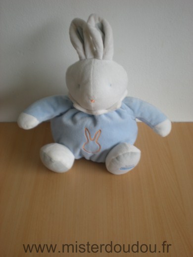 Doudou Lapin Klorane Bleu gris blanc 