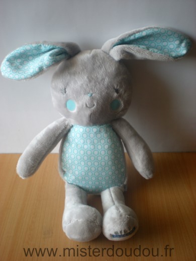 Doudou Lapin Klorane Bleu gris blanc 