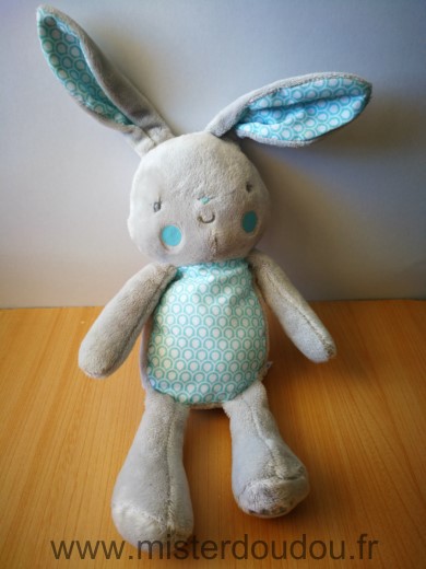 Doudou Lapin Klorane Bleu gris blanc 