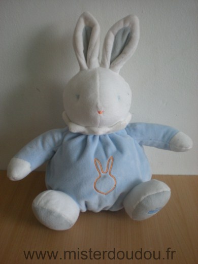 Doudou Lapin Klorane Bleu gris blanc 