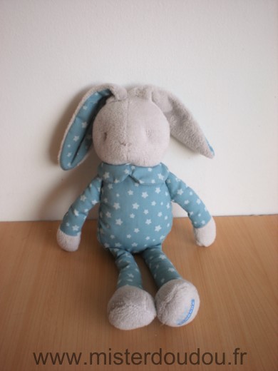 Doudou Lapin Klorane Bleu gris etoiles 