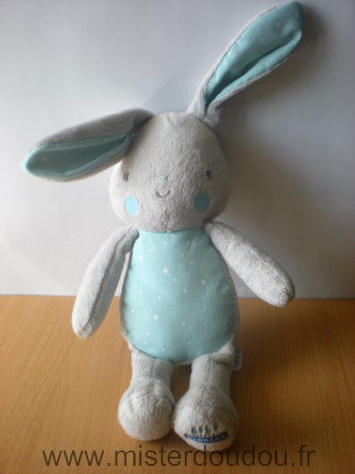 Doudou Lapin Klorane Bleu gris etoiles 