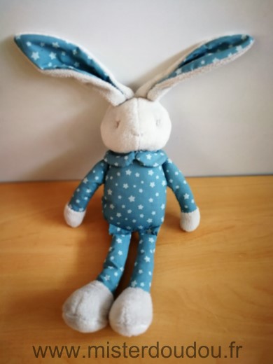 Doudou Lapin Klorane Bleu gris etoiles 