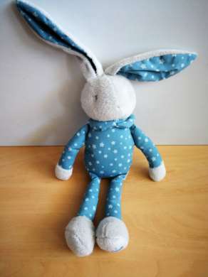 Doudou Lapin Klorane Bleu gris etoiles 