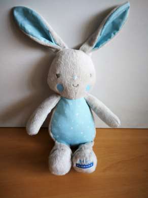 Doudou Lapin Klorane Bleu gris etoiles 