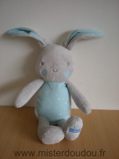 Doudou Lapin Klorane Bleu gris etoiles blanches 