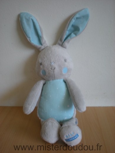 Doudou Lapin Klorane Bleu gris etoiles blanches 