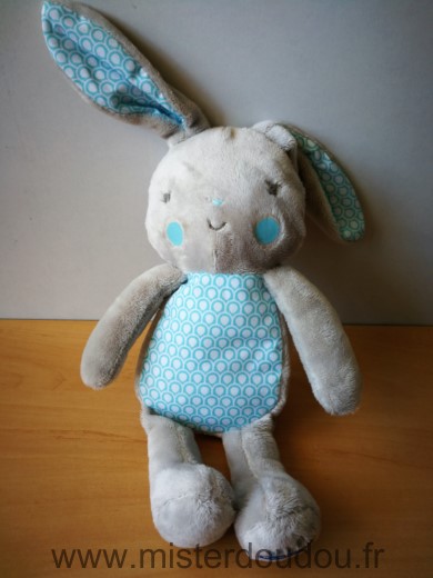 Doudou Lapin Klorane Bleu gris ronds blanc 