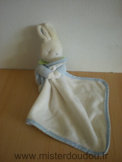 Doudou Lapin Klorane Bleu mouchoir blanc 