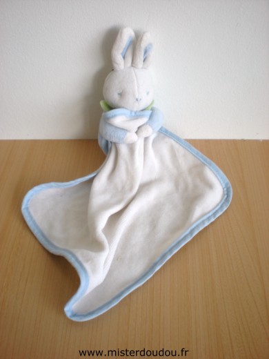 Doudou Lapin Klorane Bleu mouchoir blanc 